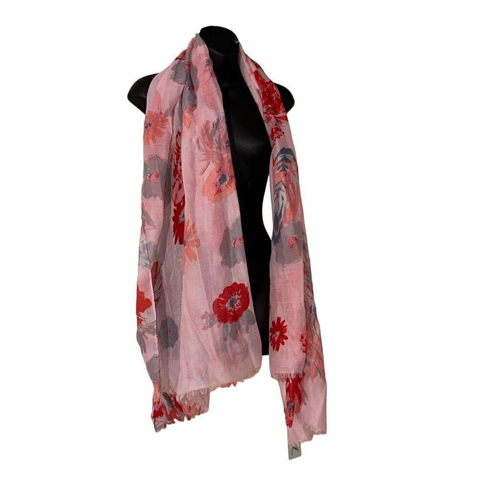 NEW WITH TAGS WOMEN PINK AND RED Premium Soft Flower Floral Print Scarf -‎ - Picture 2 of 6